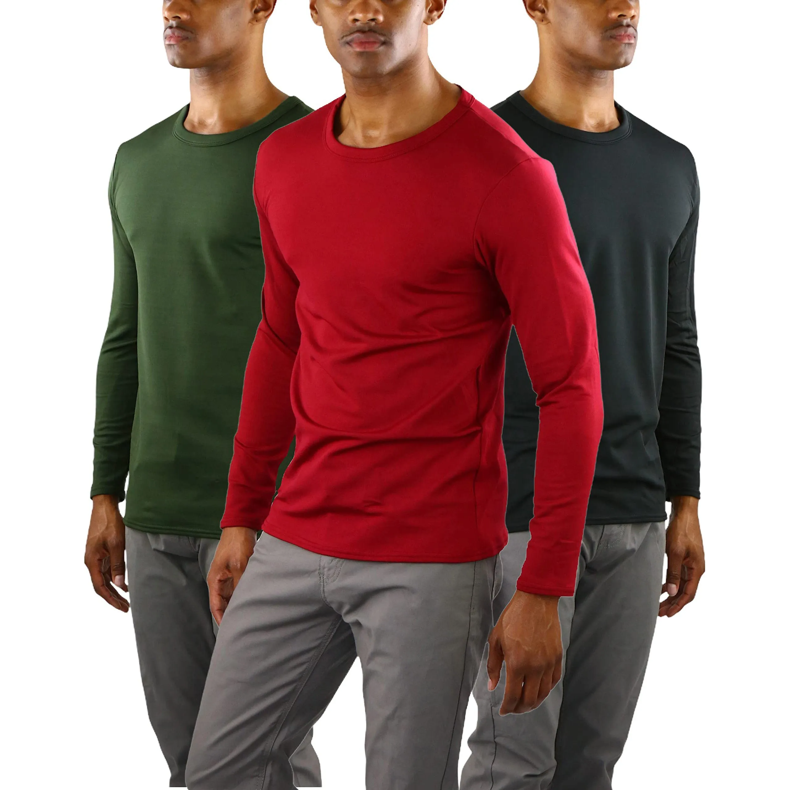 3-Pack: Men's Premium Fleece Lined Microfiber Thermal Long Sleeve Crewneck Shirt Top