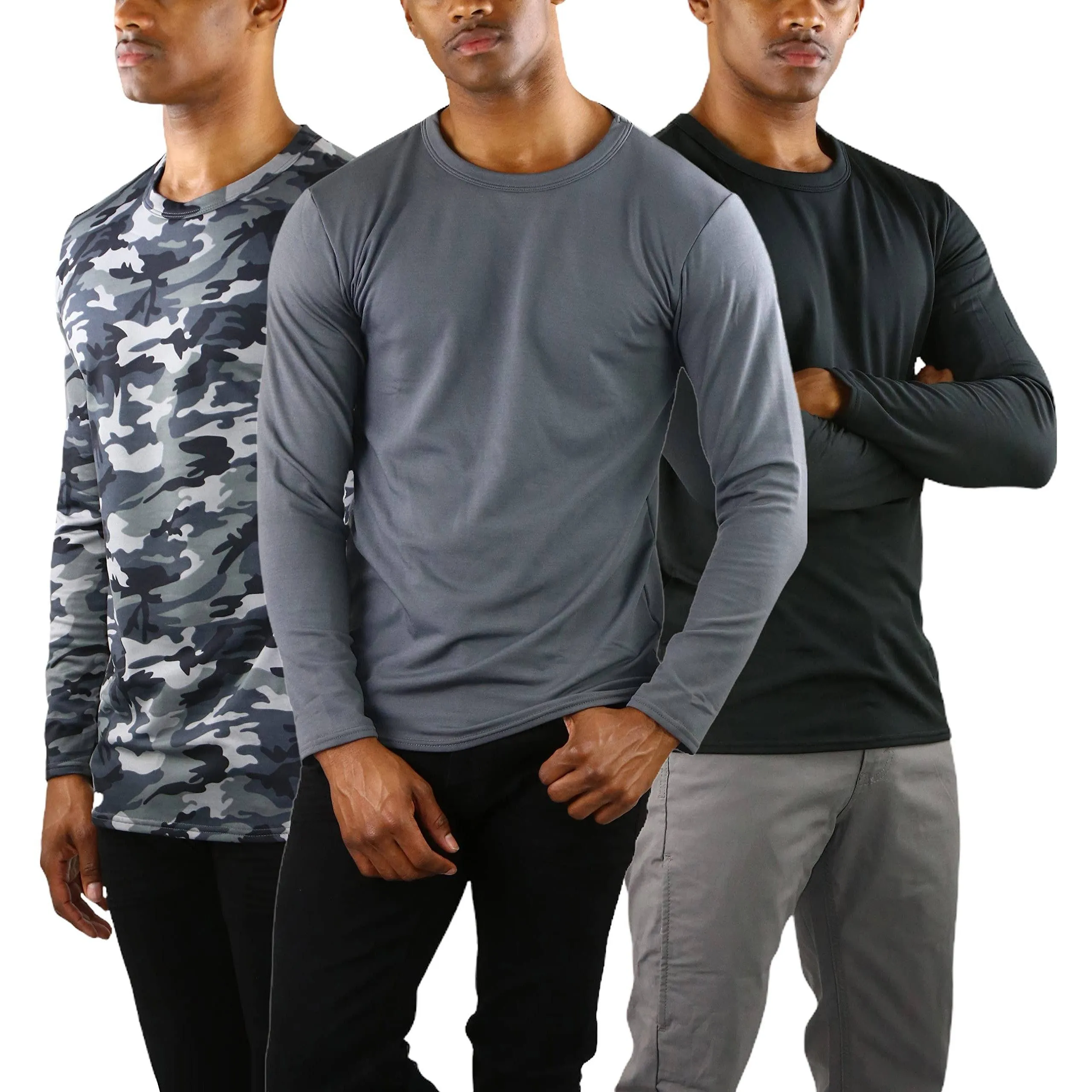 3-Pack: Men's Premium Fleece Lined Microfiber Thermal Long Sleeve Crewneck Shirt Top