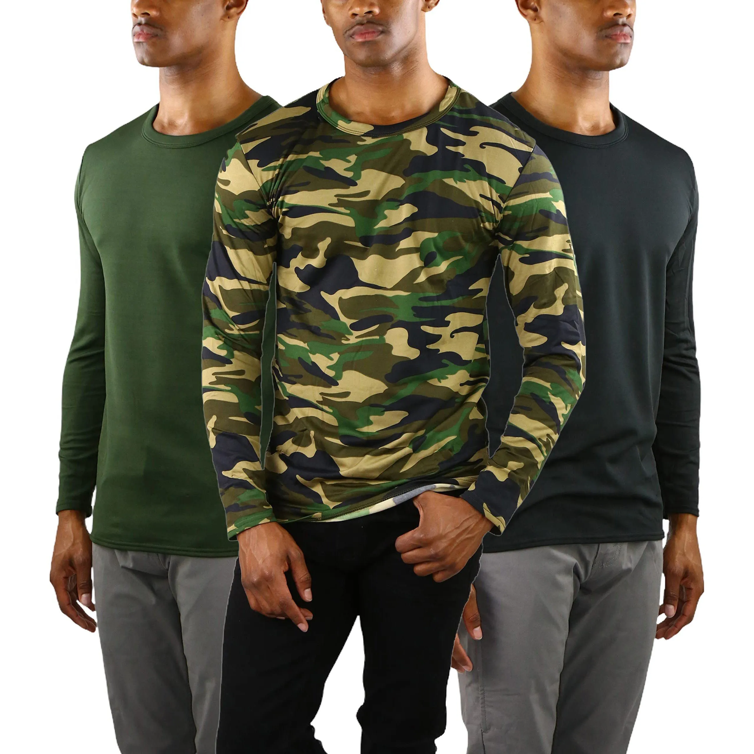 3-Pack: Men's Premium Fleece Lined Microfiber Thermal Long Sleeve Crewneck Shirt Top