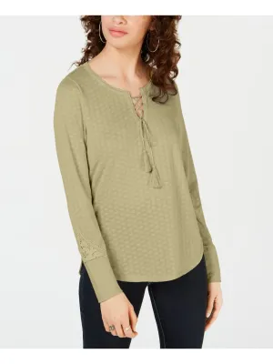 AMERICAN RAG Womens Long Sleeve Jewel Neck Top