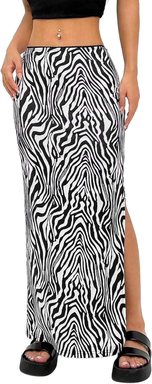 Avanova Women Split Slit Thigh Ruched Maxi Skirts Low Rise Sexy Summer Long Skirts