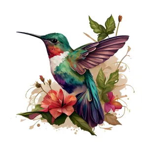 Beautiful Hummingbirds 4 Fabric Panel