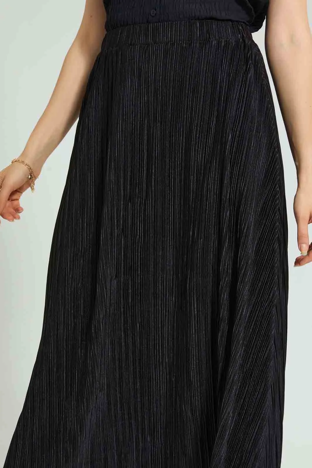 Black Plisse Maxi Skirt