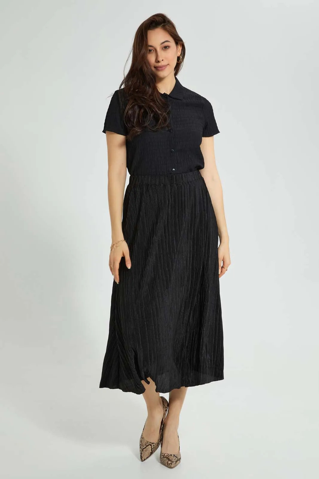 Black Plisse Maxi Skirt