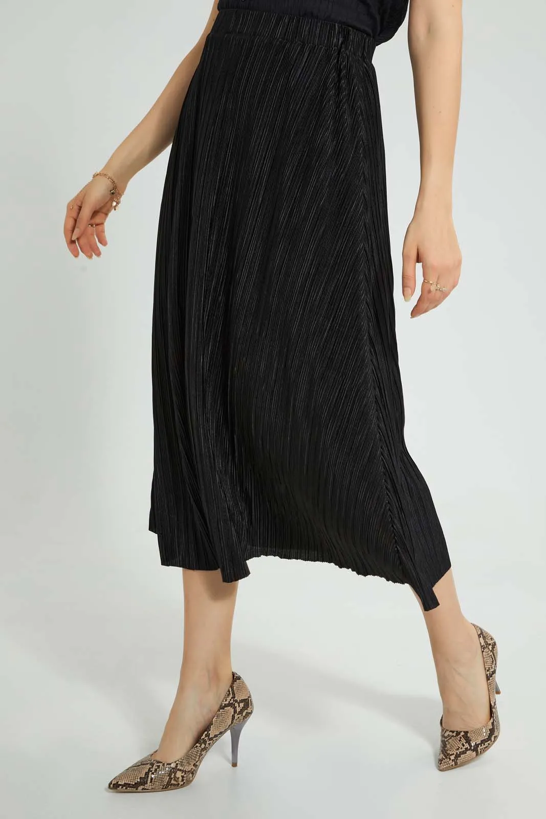 Black Plisse Maxi Skirt