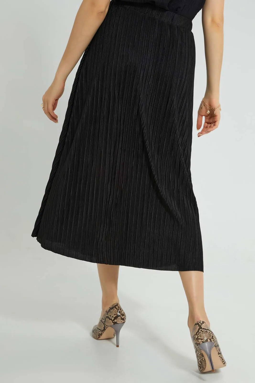 Black Plisse Maxi Skirt