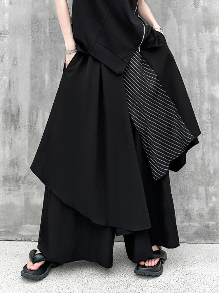 Black Striped Irregular Wide Leg Pant