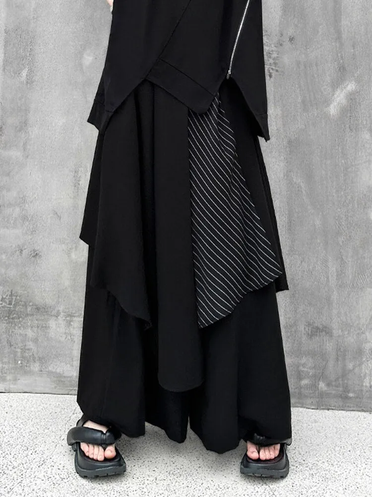 Black Striped Irregular Wide Leg Pant
