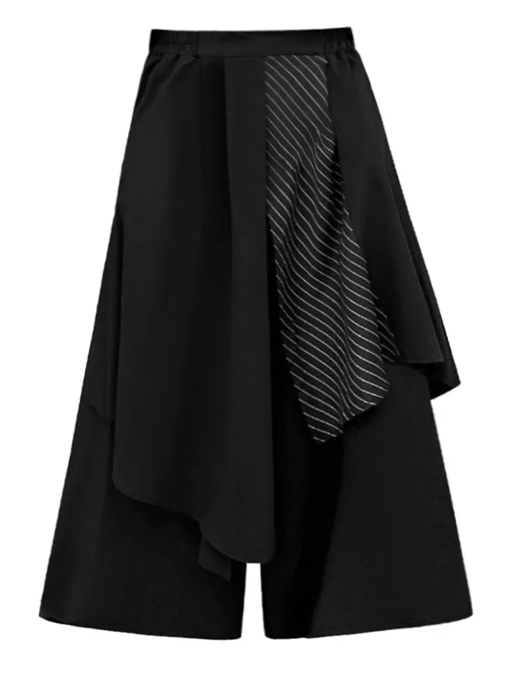 Black Striped Irregular Wide Leg Pant