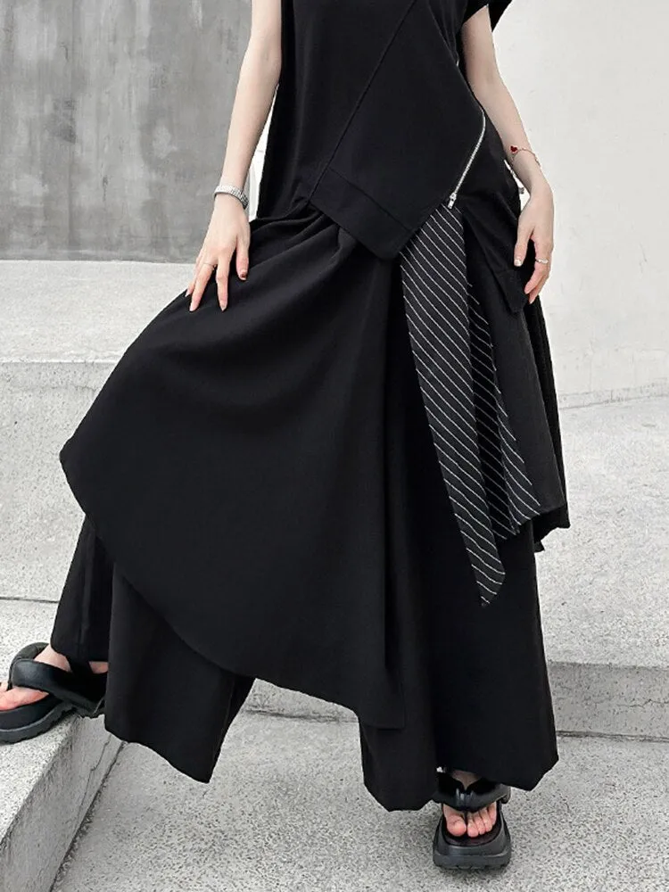 Black Striped Irregular Wide Leg Pant
