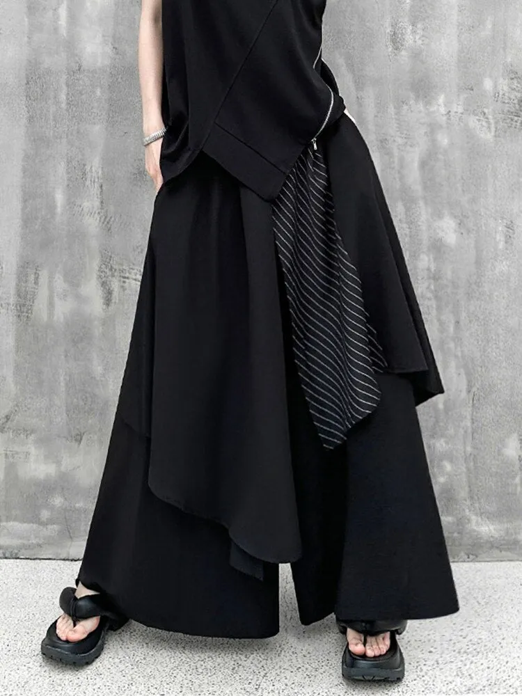 Black Striped Irregular Wide Leg Pant
