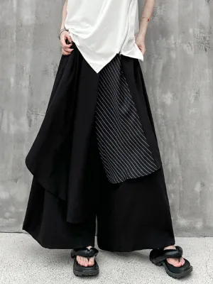 Black Striped Irregular Wide Leg Pant
