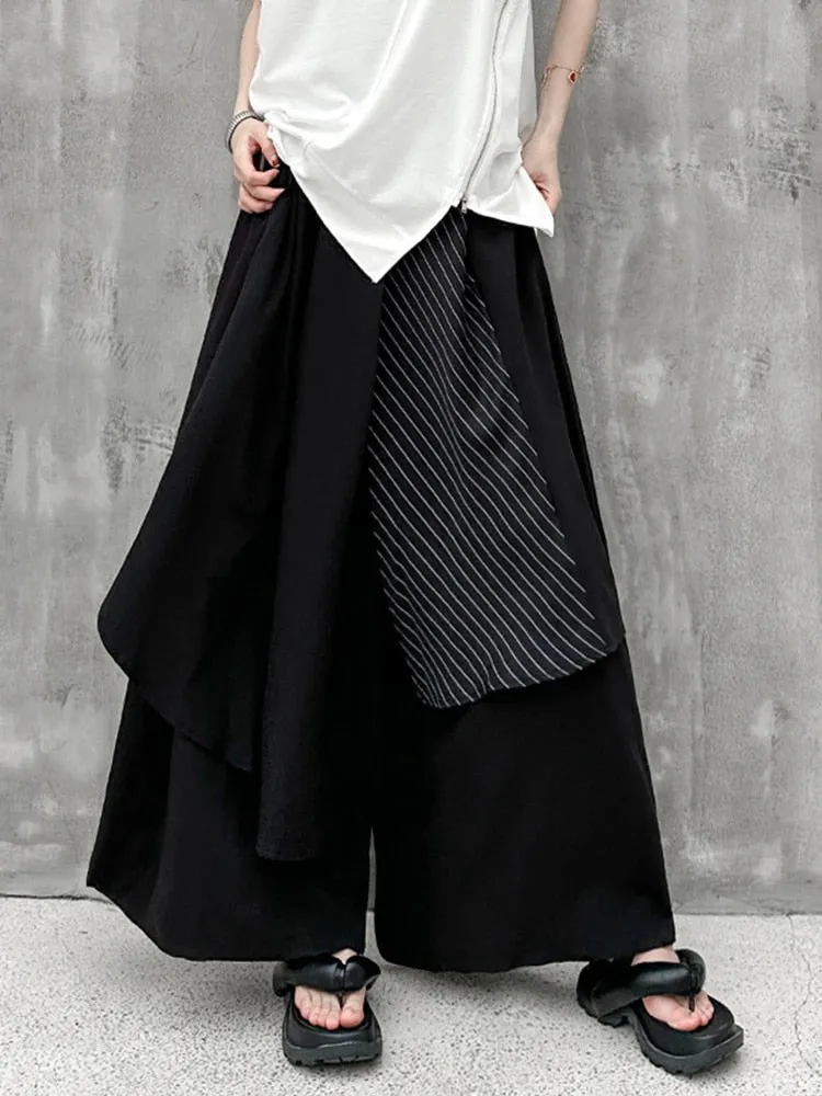 Black Striped Irregular Wide Leg Pant