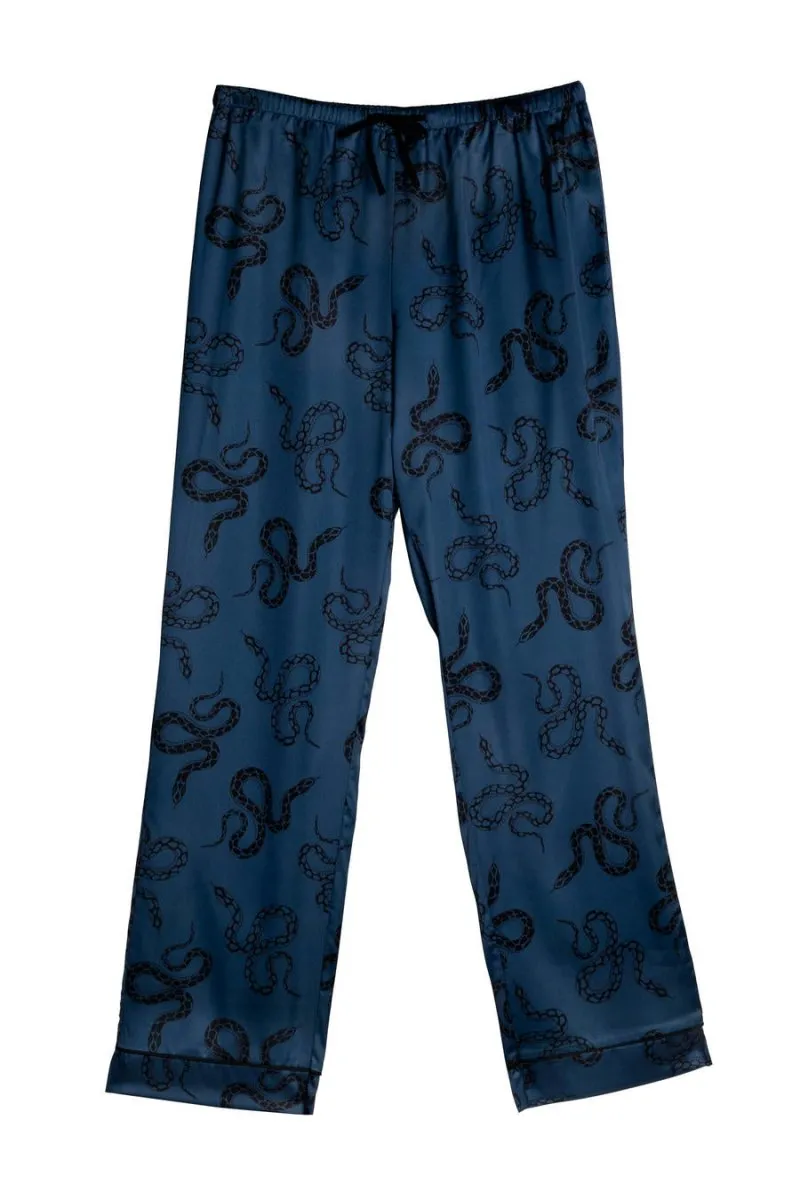Blue Satin Snake Print Long Sleeve Pajama Set WWL918/919