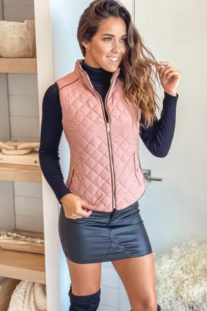 Blush Quilted Vest with Pockets