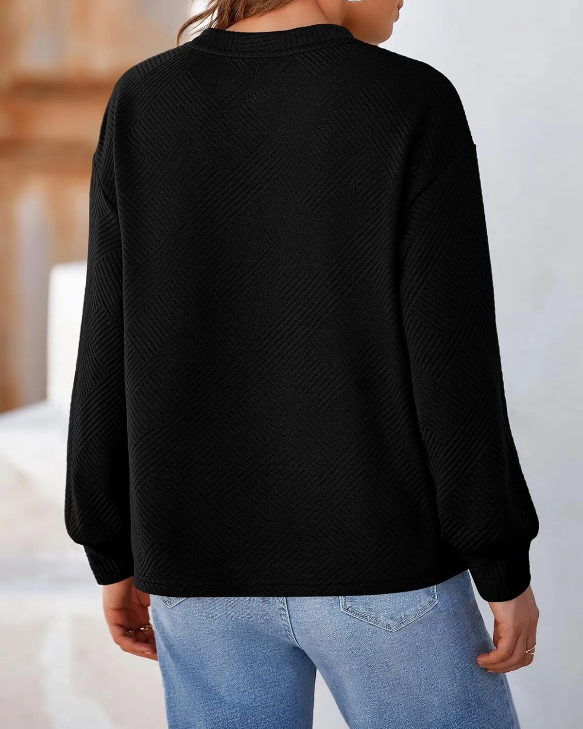 BTFBM Women's Casual Textured Sweatshirts 2024 Fall Winter Long Sleeve Drop Shoulder Crew Neck Pullover Tops with Pocket