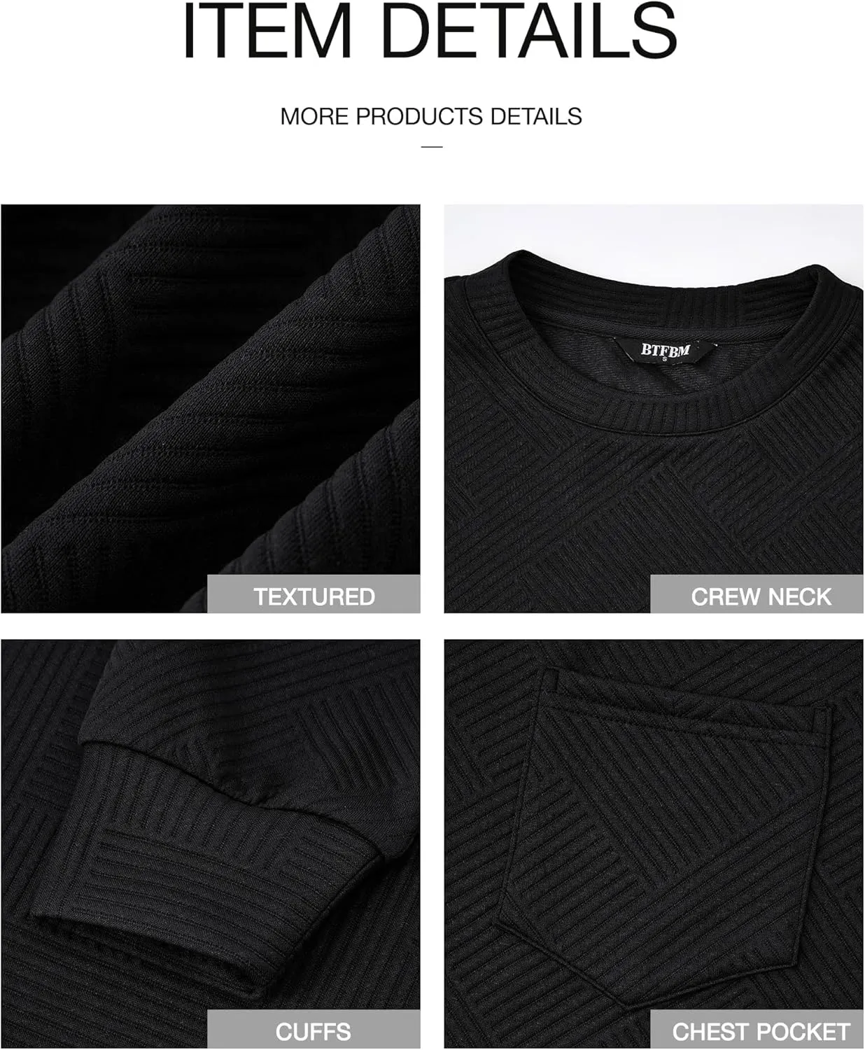 BTFBM Women's Casual Textured Sweatshirts 2024 Fall Winter Long Sleeve Drop Shoulder Crew Neck Pullover Tops with Pocket