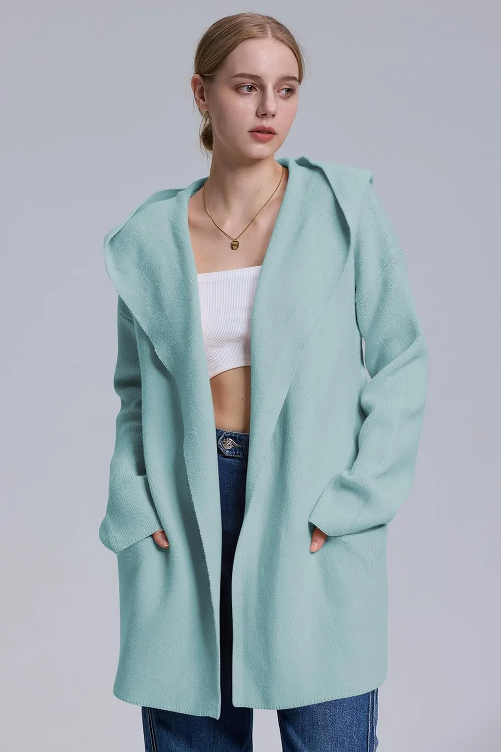 Cakulo Womens Long Hooded Cardigan Sweaters Oversized Fall Cardigans 2025 Open Front Knit Sweater Coats Pockets