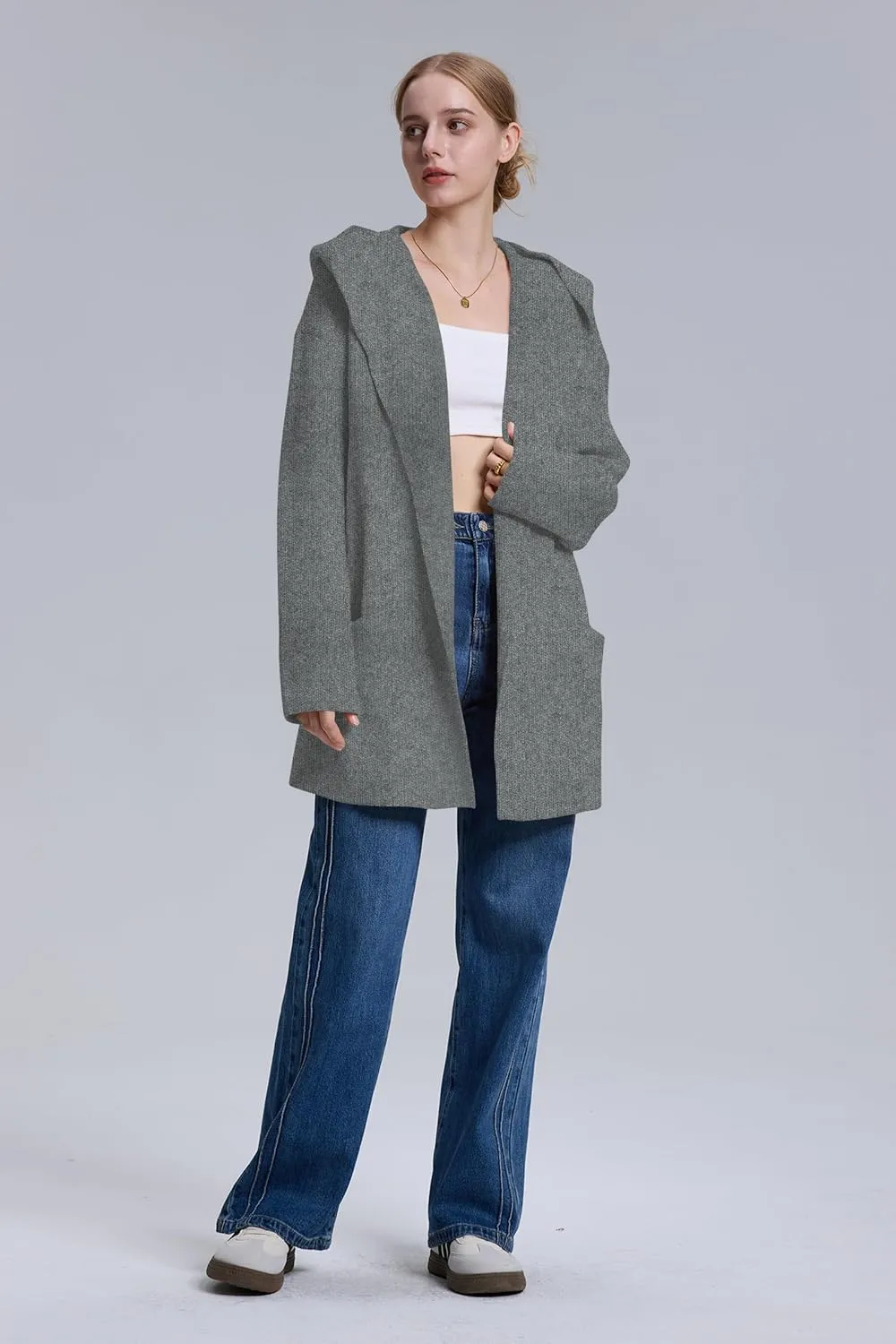 Cakulo Womens Long Hooded Cardigan Sweaters Oversized Fall Cardigans 2025 Open Front Knit Sweater Coats Pockets