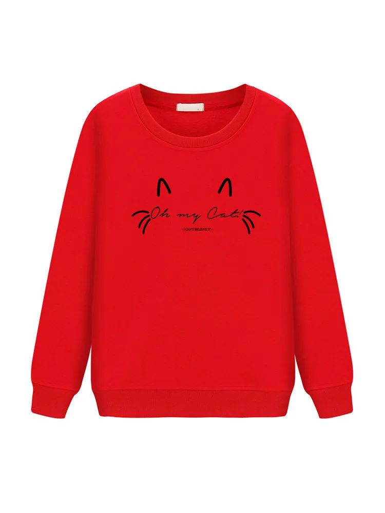 Cat Printed Pullover Casual Sweatshirts