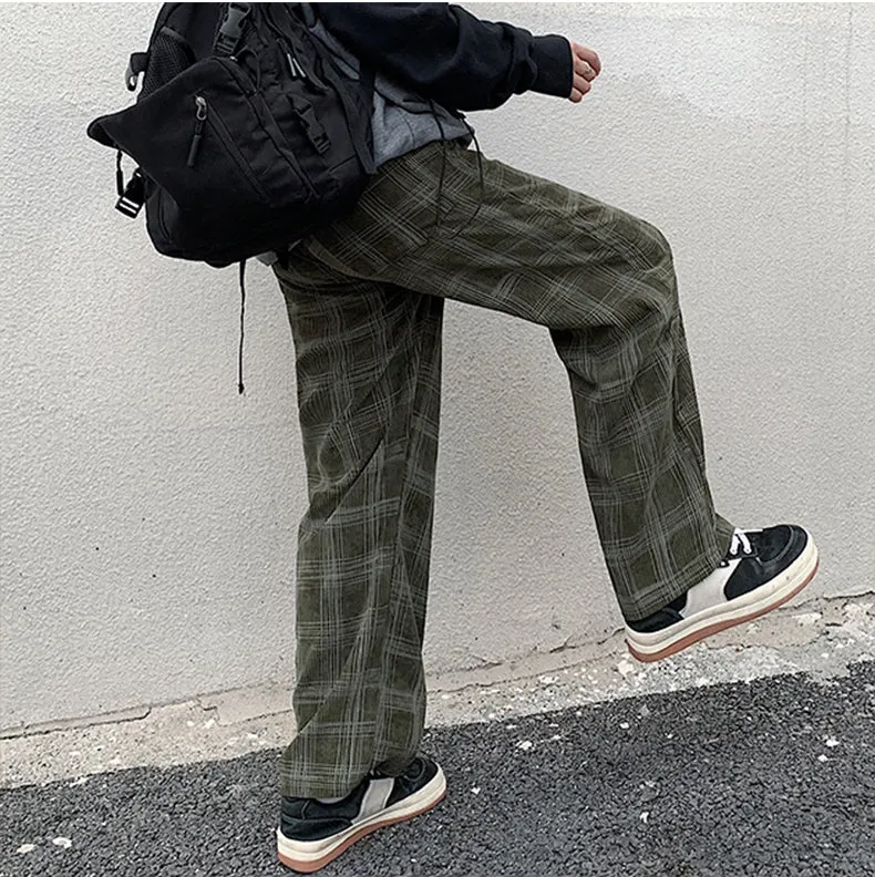 Chicmy-Graduation gift, Coachella Valley Music Festival Look,Loose Casual Plaid Corduroy Long Pants