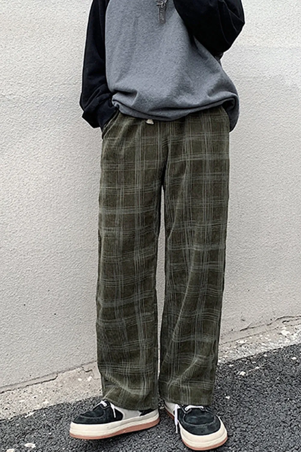 Chicmy-Graduation gift, Coachella Valley Music Festival Look,Loose Casual Plaid Corduroy Long Pants