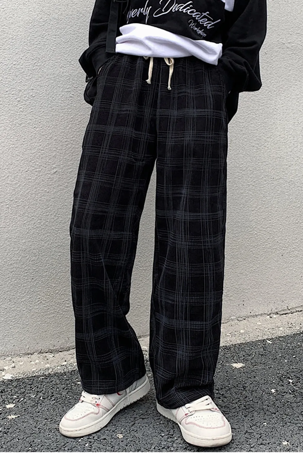 Chicmy-Graduation gift, Coachella Valley Music Festival Look,Loose Casual Plaid Corduroy Long Pants