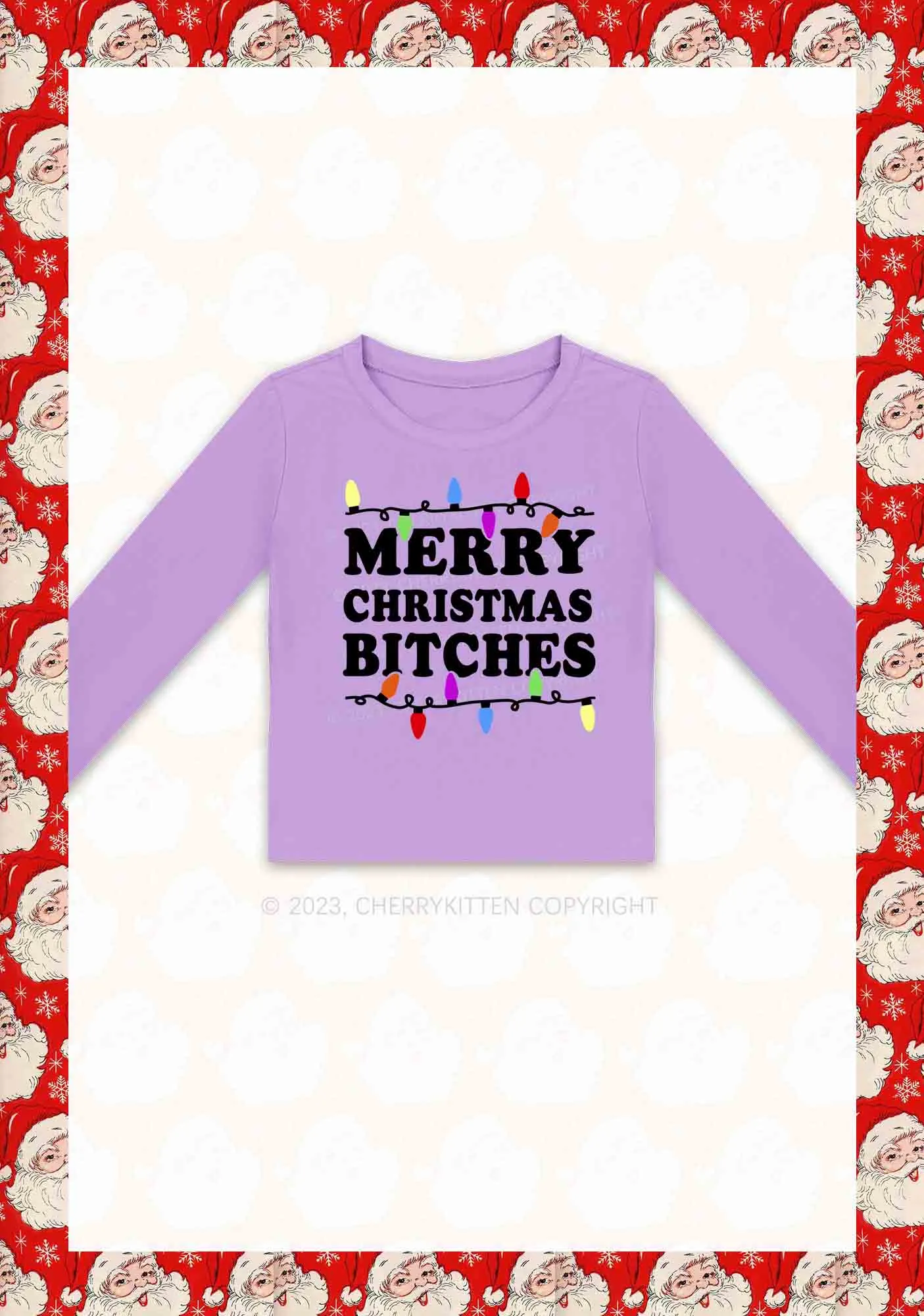 Christmas Colored Lights Y2K Long Sleeve Crop Top Cherrykitten