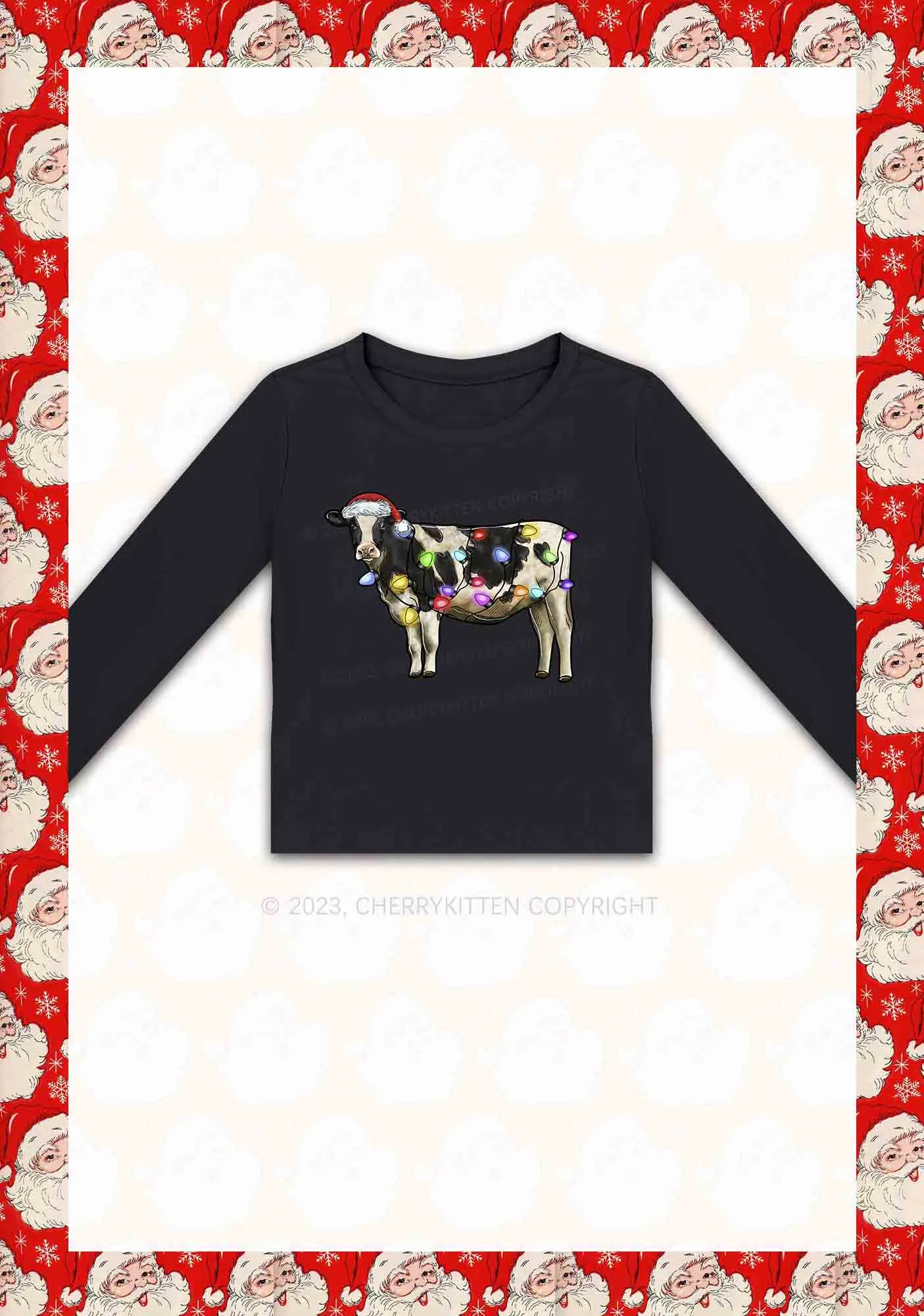 Christmas Cow Y2K Long Sleeve Crop Top Cherrykitten