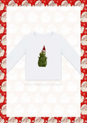 Christmas Plush Frog Y2K Long Sleeve Crop Top Cherrykitten