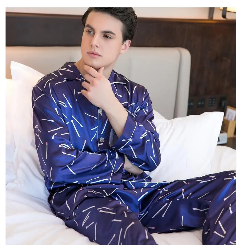 Classic Blue Satin Women Pajama Set