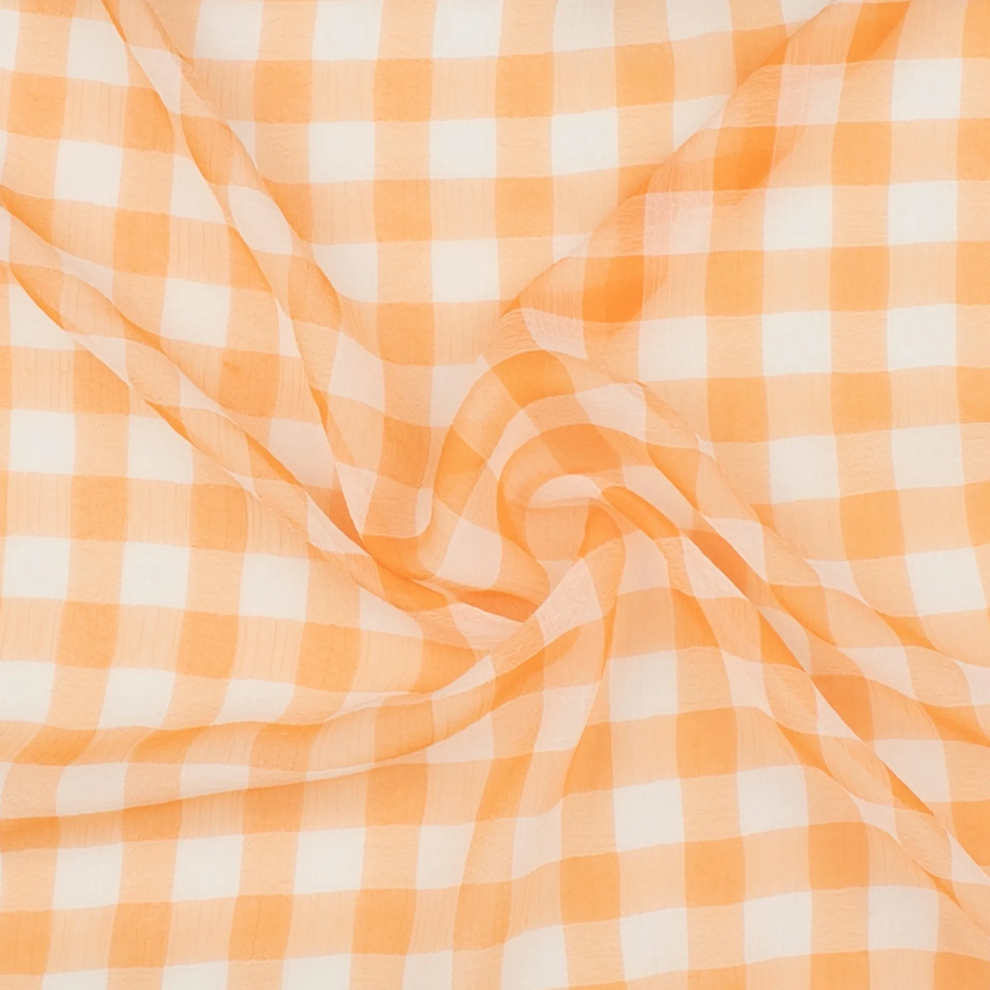Crepe Chiffon - DAISY - Big Checks - Orange