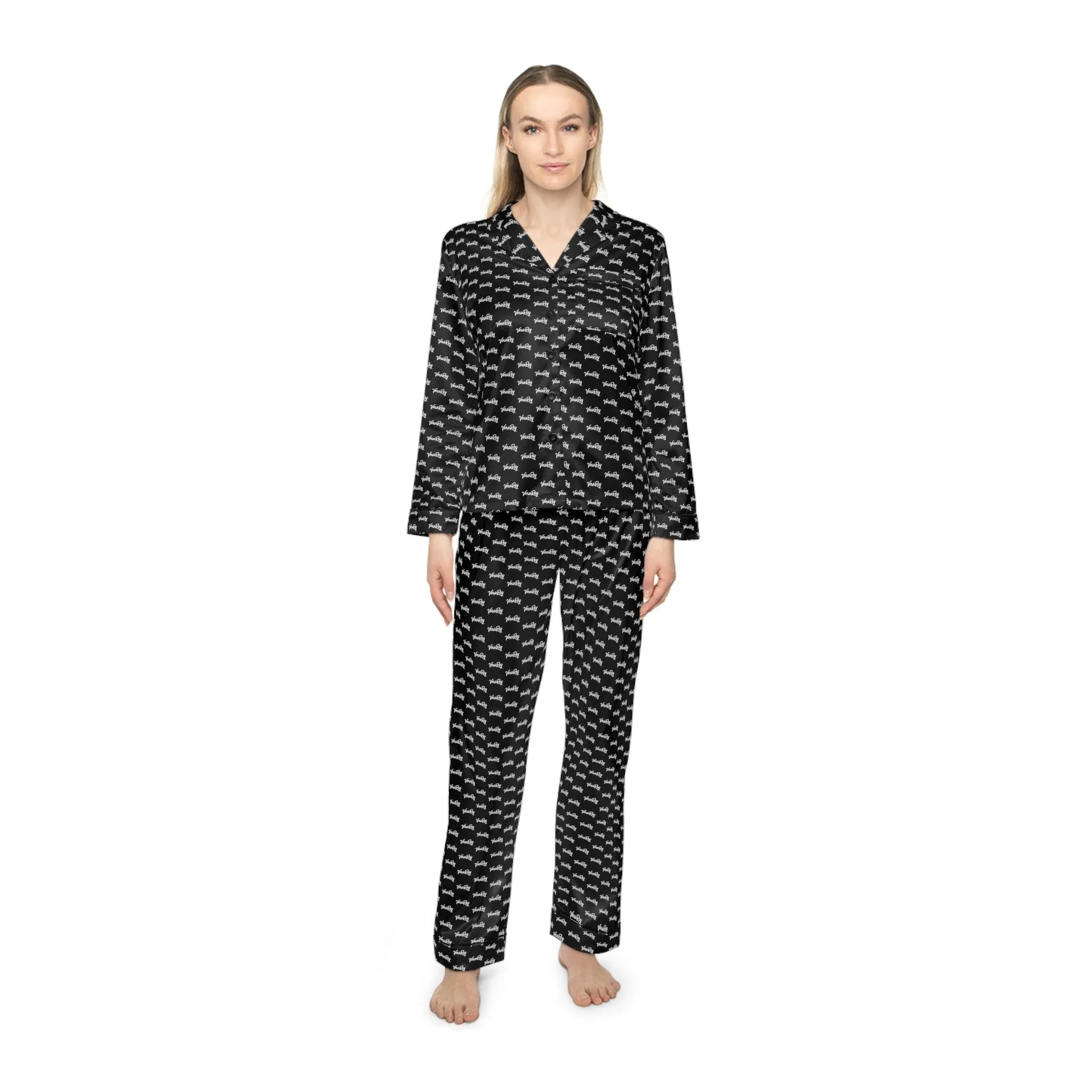 Customized Elegance Black Satin Pajama Set for Women