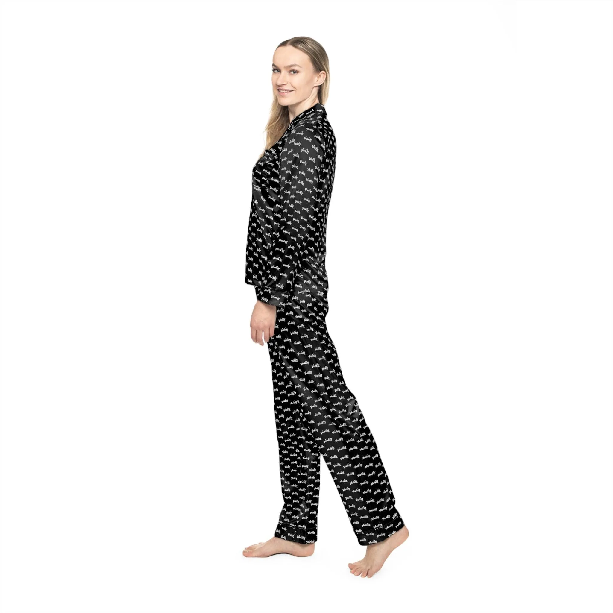 Customized Elegance Black Satin Pajama Set for Women
