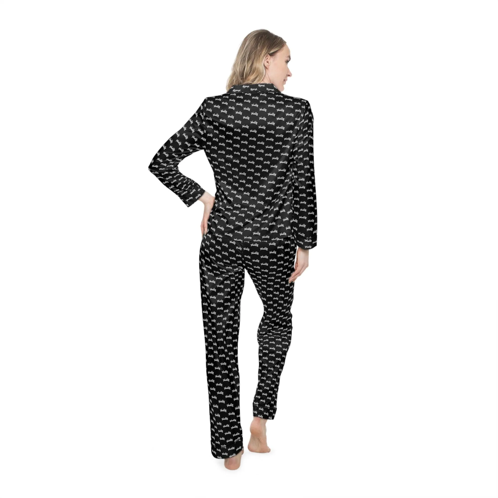 Customized Elegance Black Satin Pajama Set for Women