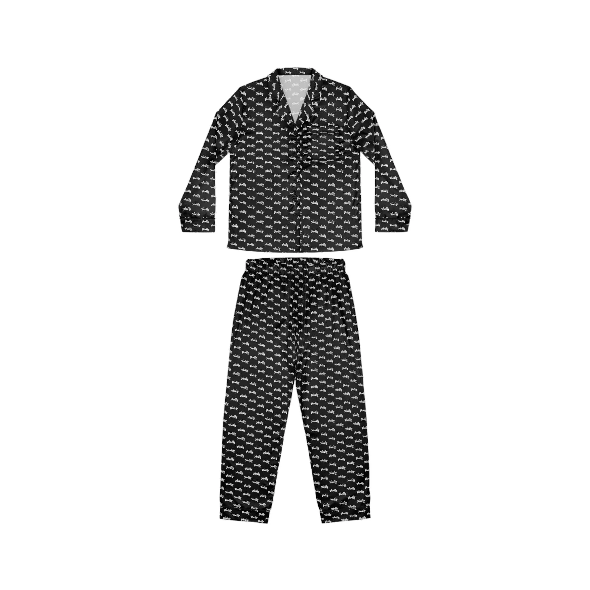 Customized Elegance Black Satin Pajama Set for Women