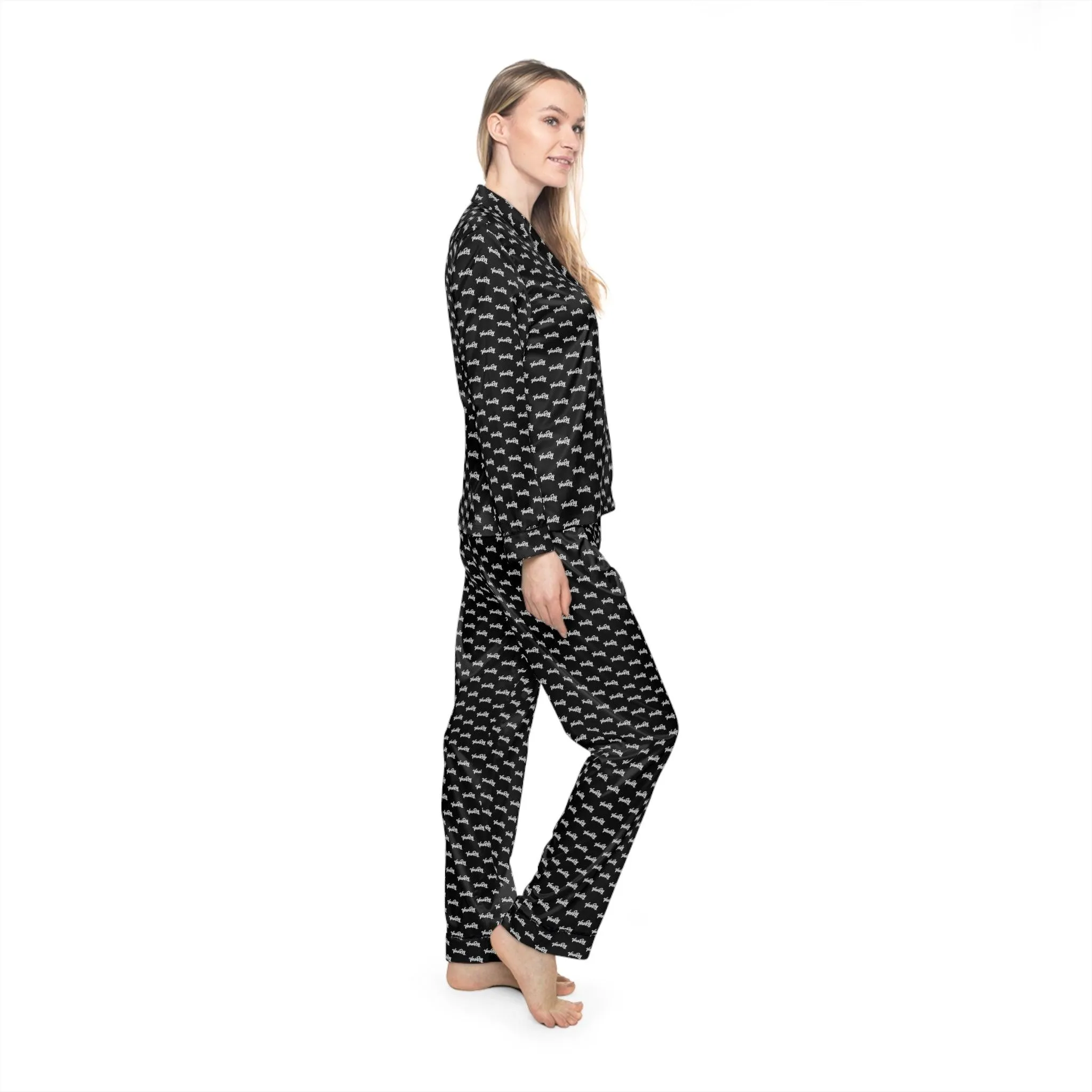 Customized Elegance Black Satin Pajama Set for Women