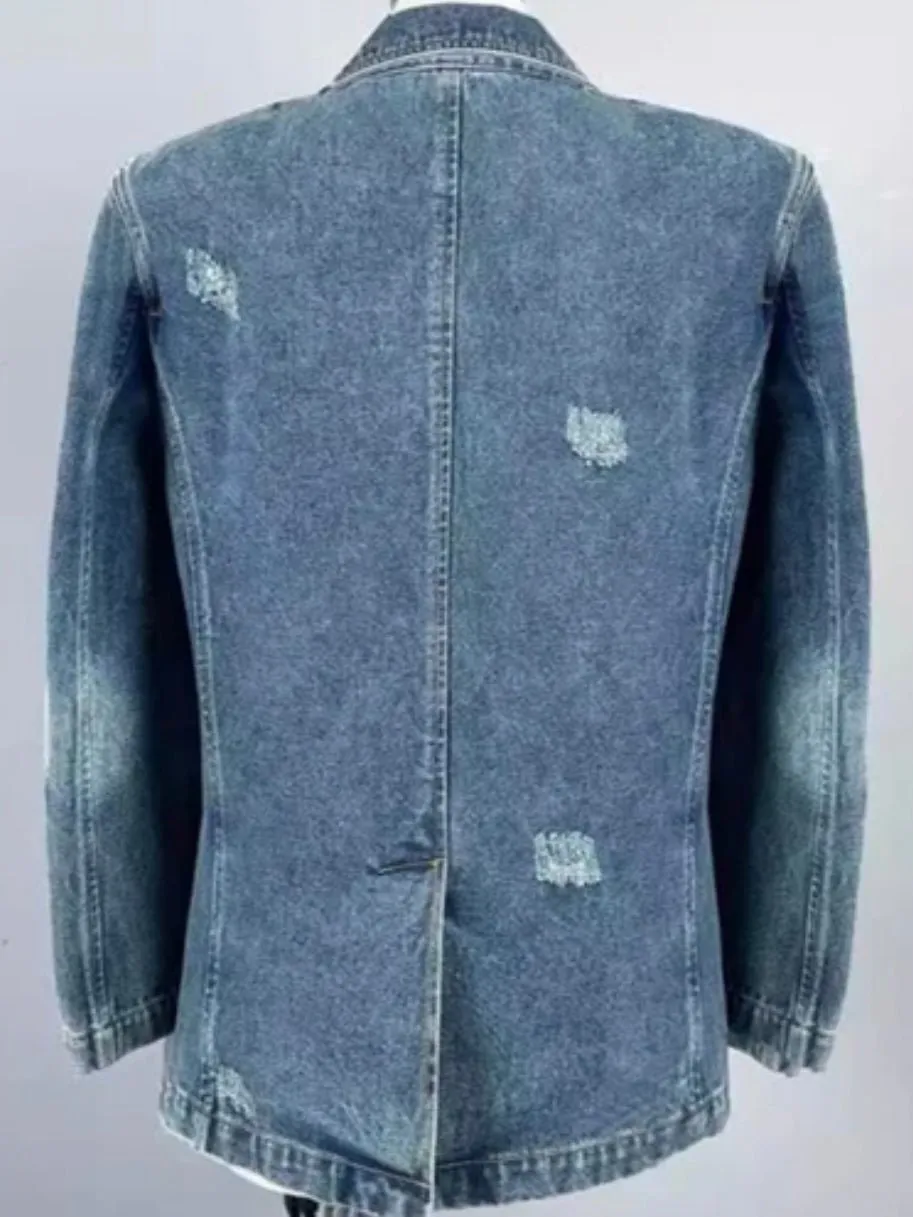 Denim roses blazer