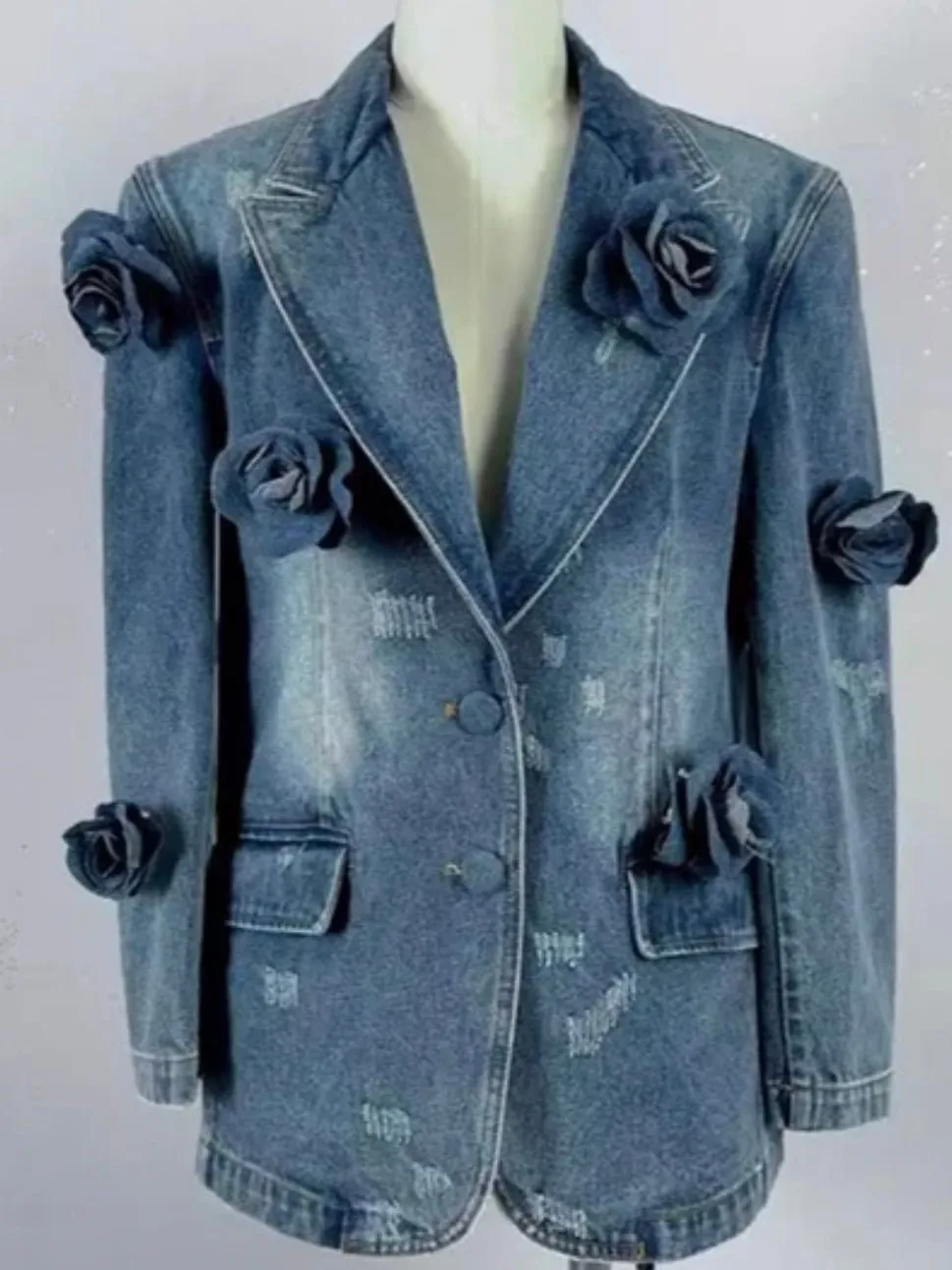 Denim roses blazer