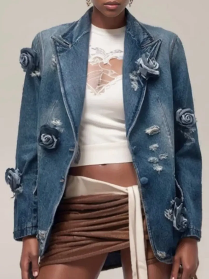 Denim roses blazer