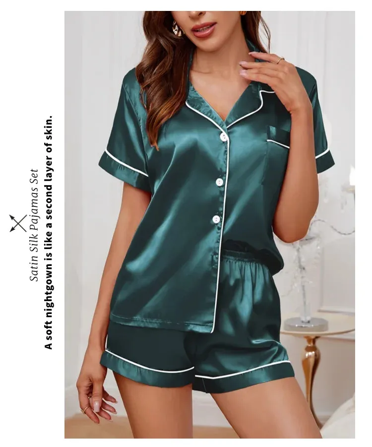 Elegant Satin Pajama Top & Shorts Set – Lounge in Style