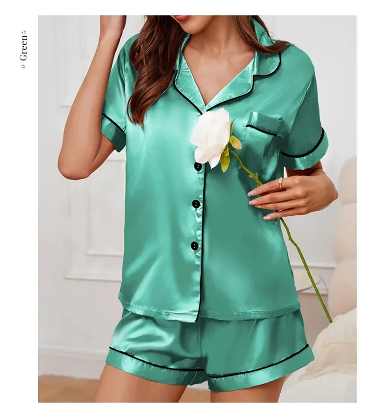 Elegant Satin Pajama Top & Shorts Set – Lounge in Style