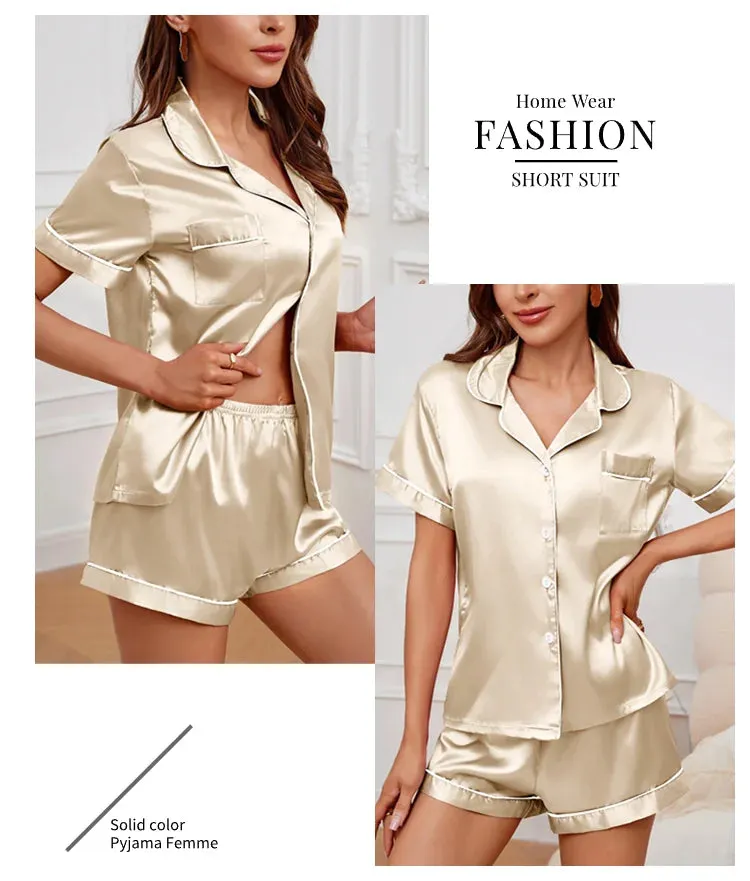 Elegant Satin Pajama Top & Shorts Set – Lounge in Style