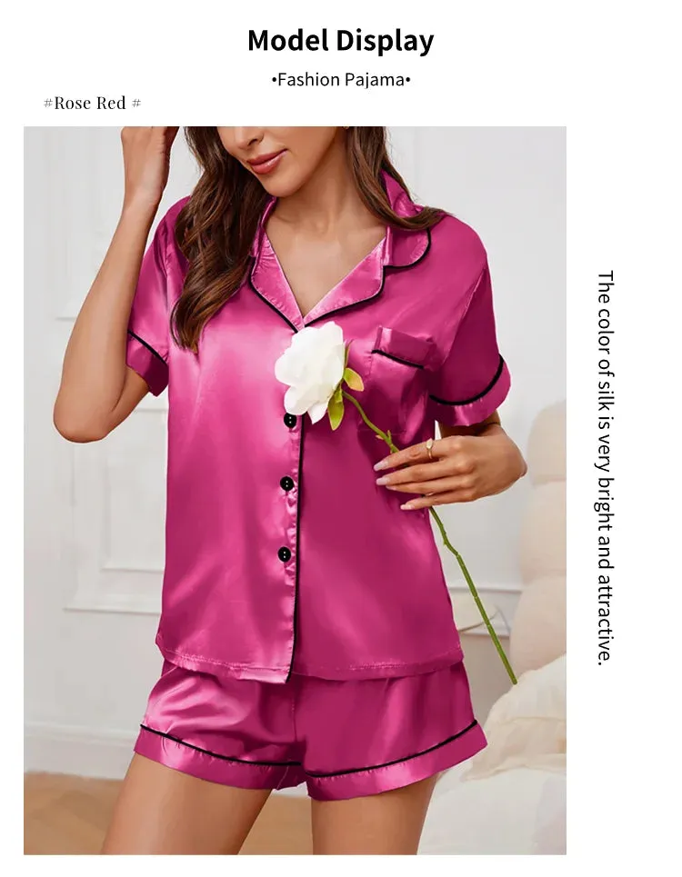 Elegant Satin Pajama Top & Shorts Set – Lounge in Style