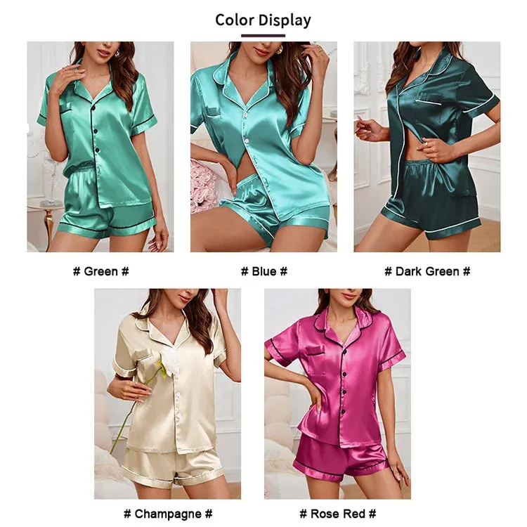 Elegant Satin Pajama Top & Shorts Set – Lounge in Style