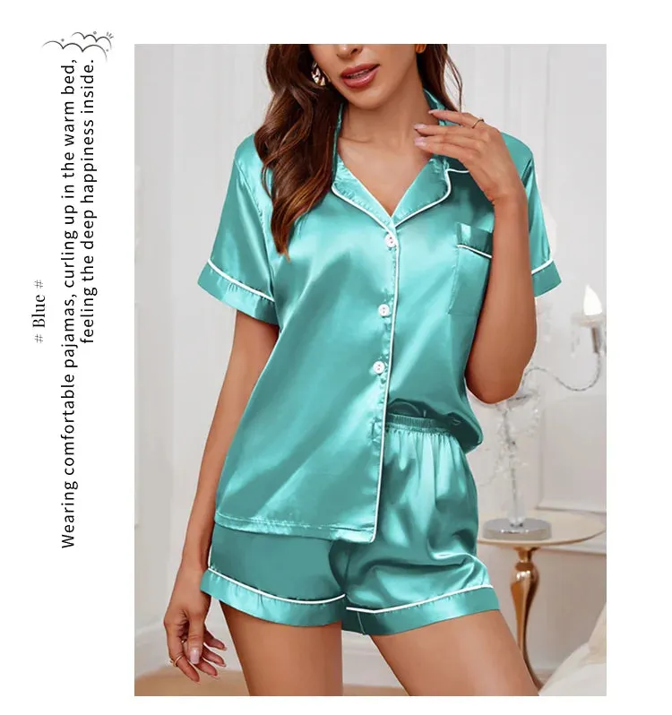 Elegant Satin Pajama Top & Shorts Set – Lounge in Style