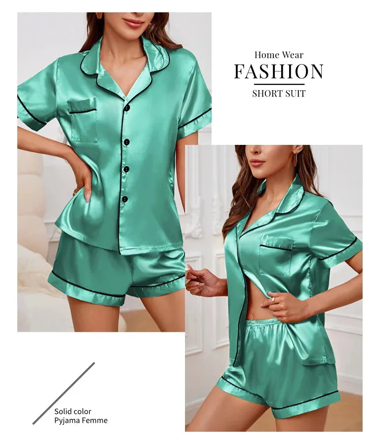Elegant Satin Pajama Top & Shorts Set – Lounge in Style