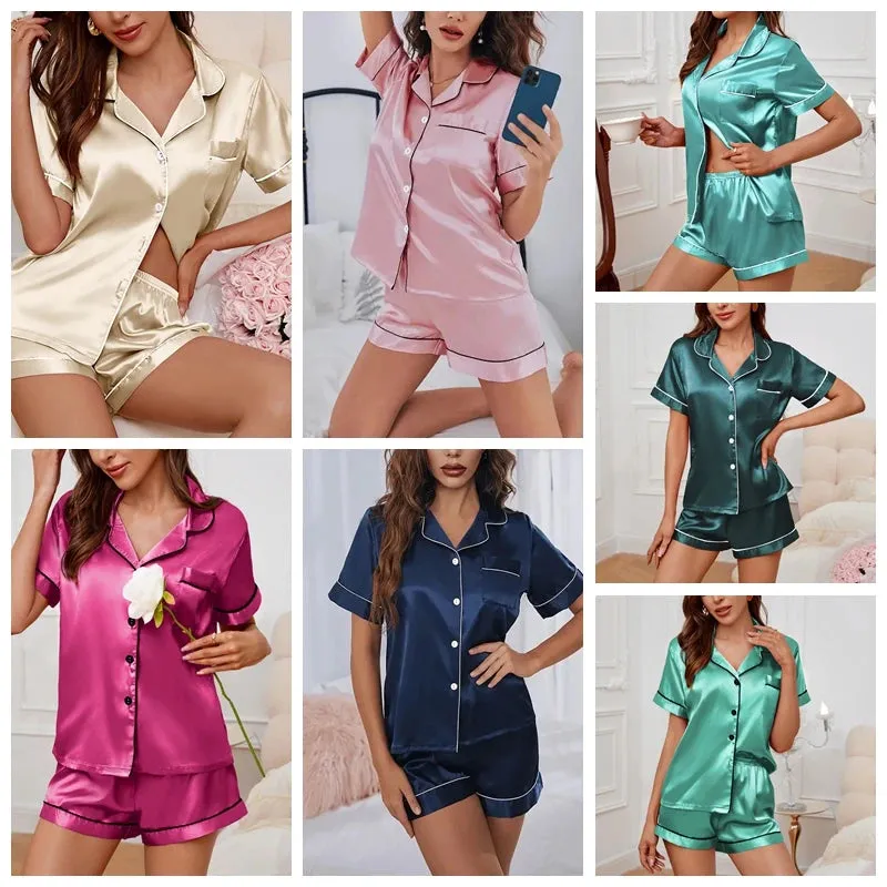 Elegant Satin Pajama Top & Shorts Set – Lounge in Style