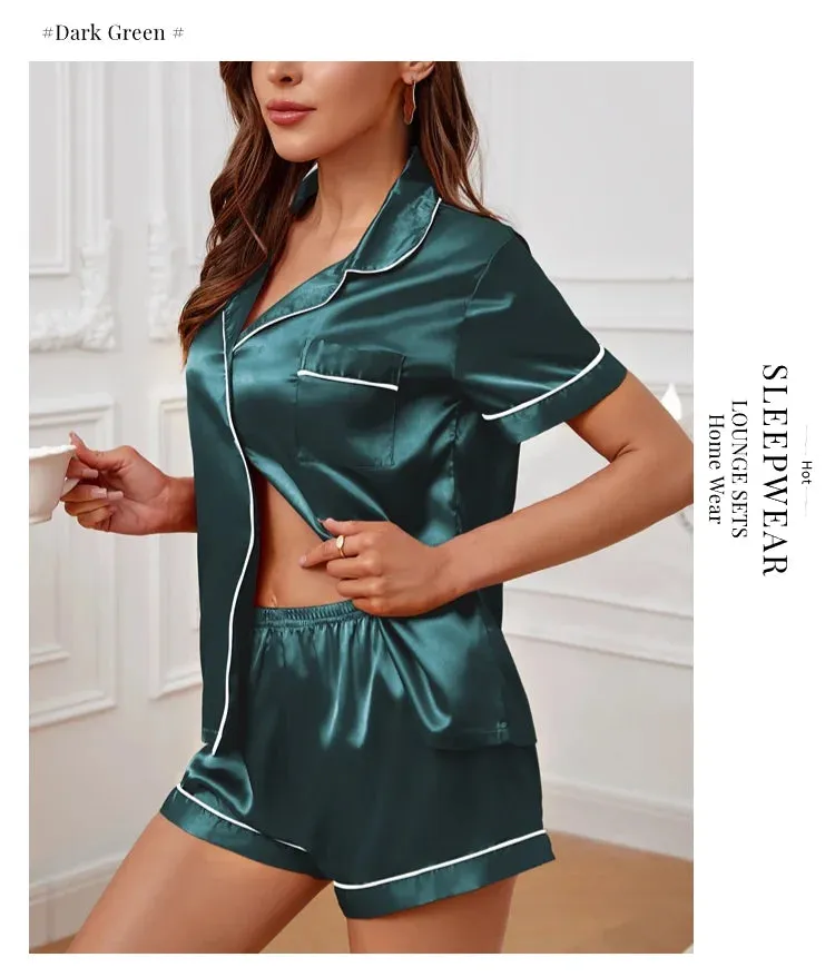 Elegant Satin Pajama Top & Shorts Set – Lounge in Style