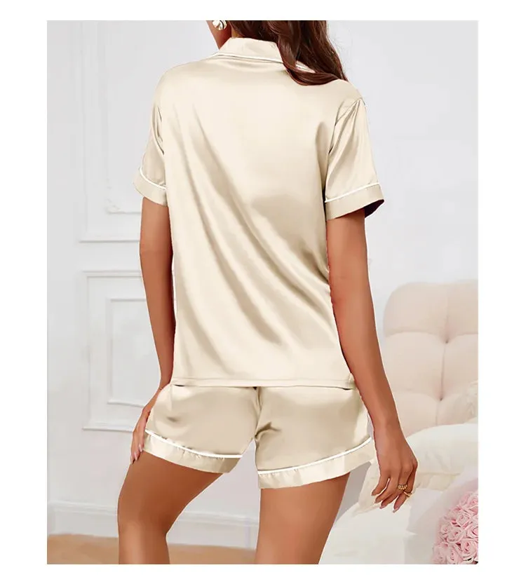 Elegant Satin Pajama Top & Shorts Set – Lounge in Style
